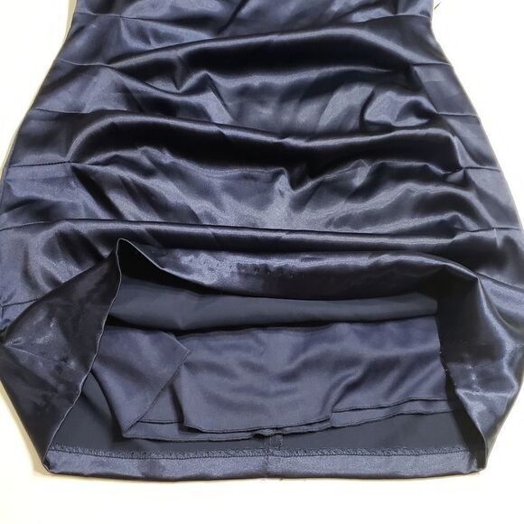 Windsor Metallic Blue Satin Side Pleats Tie Around Bodycon Dress Size 13 NWT - Picture 11 of 16